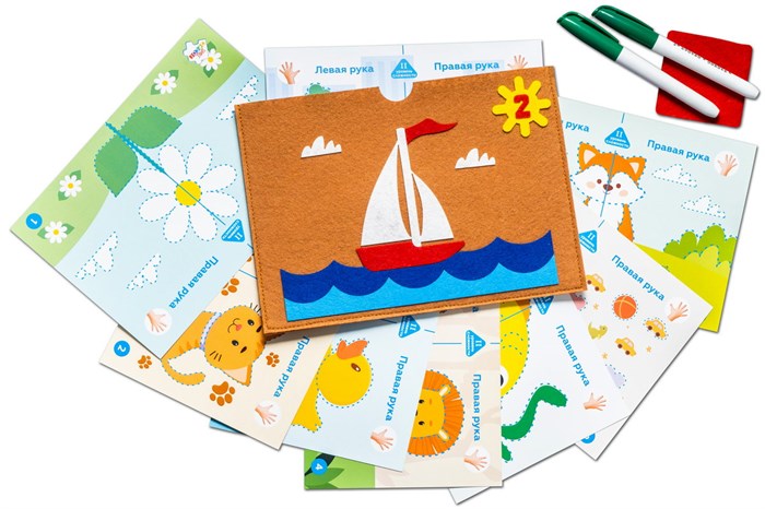 Набор карточек для рисования двумя руками "Кораблик" (уровень 2) - фото 5721